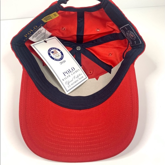 NEW~ Polo Ralph Lauren Red Team USA 2020 Summer Olympics Wordmark Adjustable Hat - Picture 14 of 15